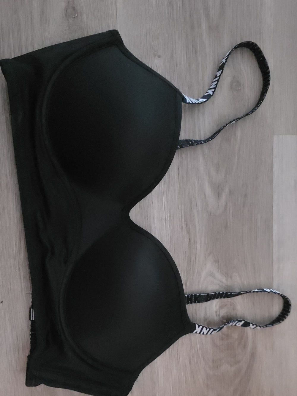 PINK Victoria's Secret Black Padded T-Shirt Bra with Logo Straps